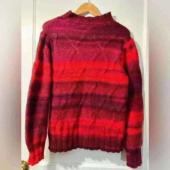 Bianca G Red Purple & Orange Cable Knit Mock
Neck Pullover Sweater. - Picture 5 of 5